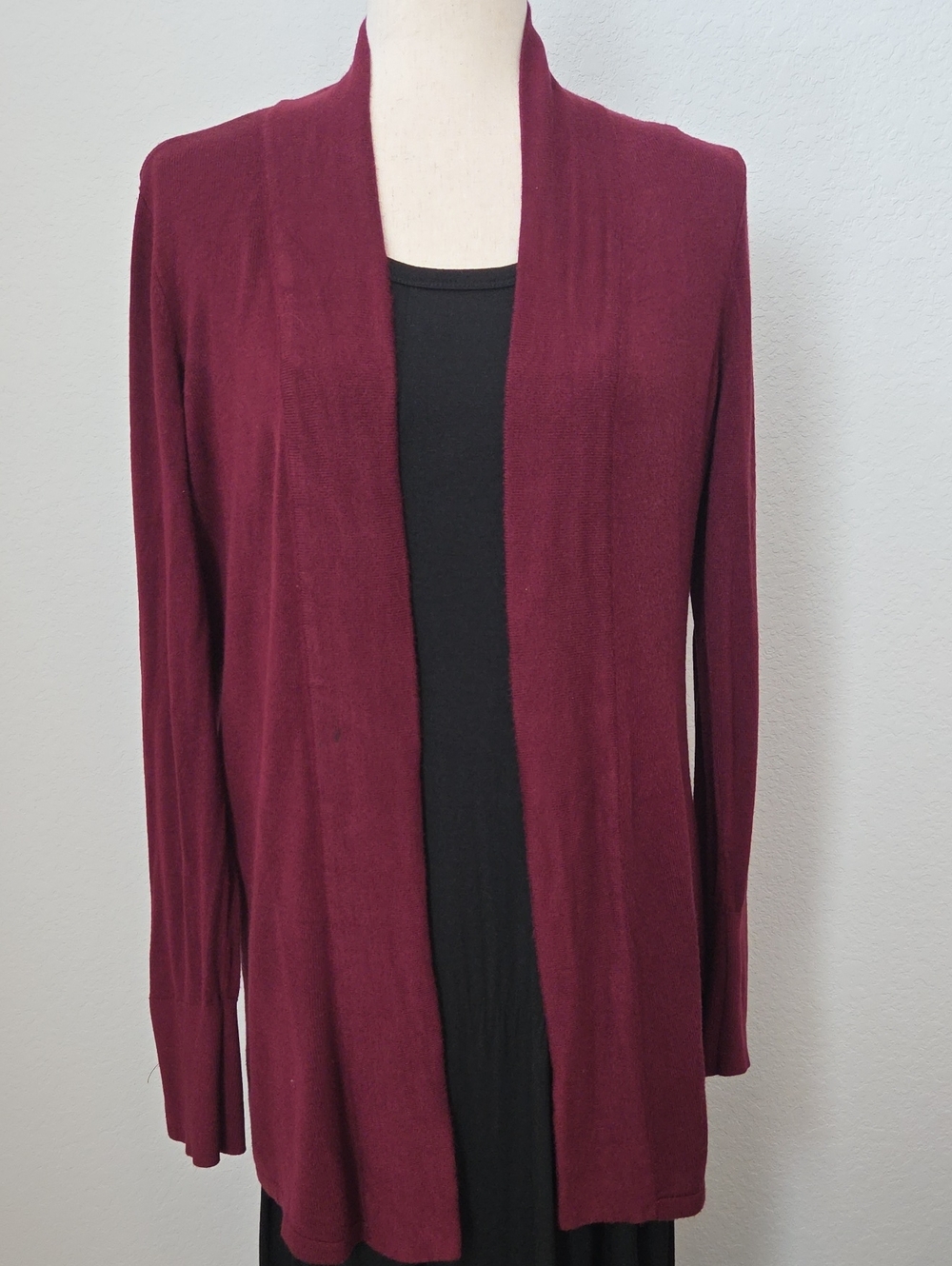 White House Black Market Open-Front Red Berry Wine Long Cardigan Sweater Fall